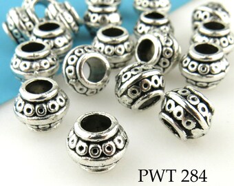 Large Hole Pewter Beads Hub with Circles Antique Silver 8mm (PWT 284) 10 pcs BlueEchoBeads