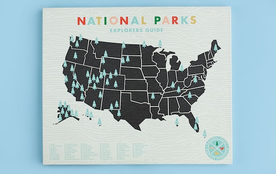 National Parks Checklist Map Print - 20x24 mounted canvas
