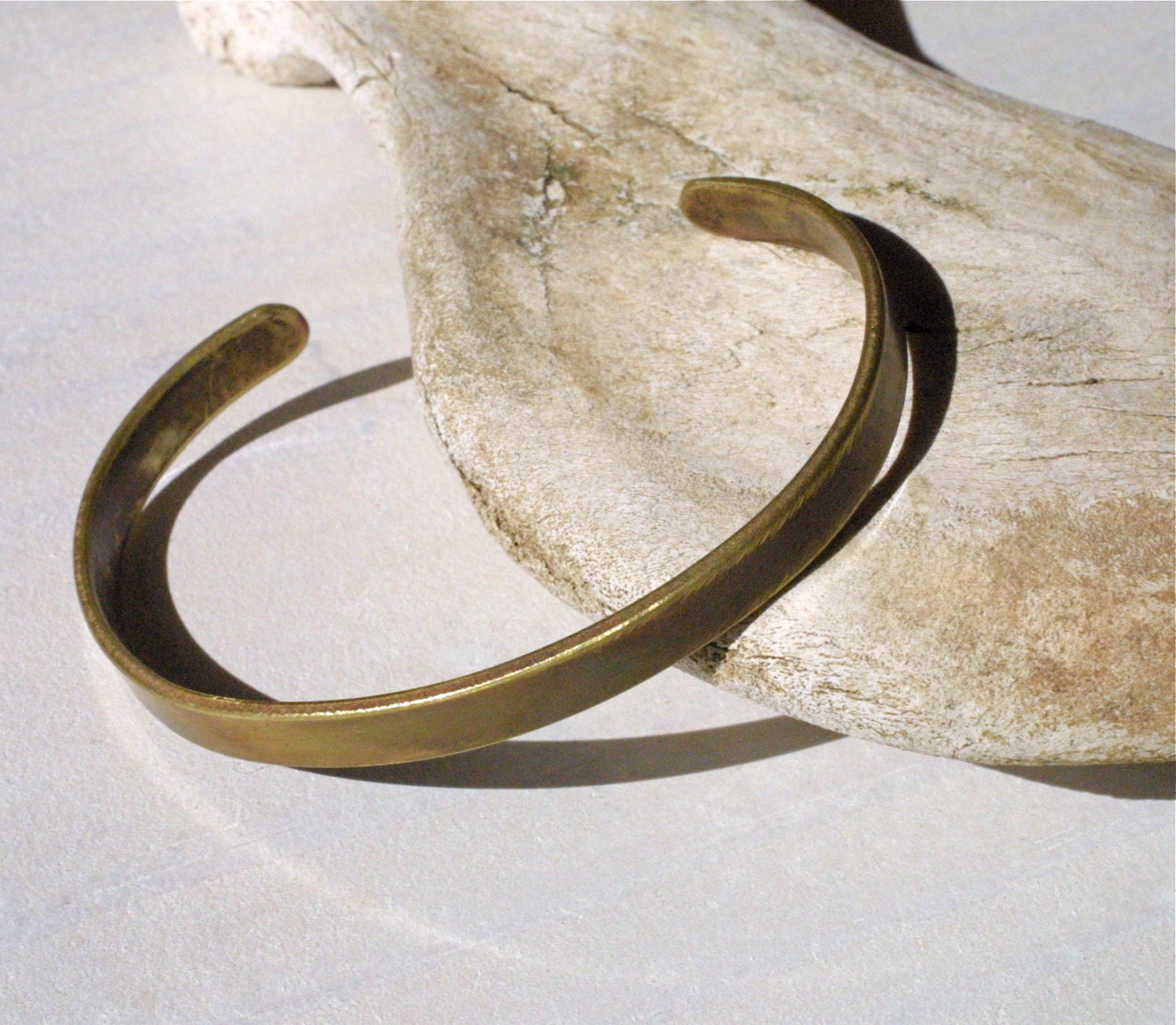 Mens Rustic and Tarnished Slender Brass Cuff Bracelet