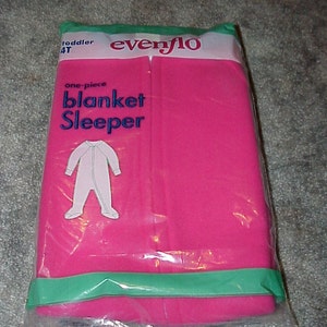 Vintage--Evenflo--One-Piece Blanket SLEEPER--Toddler 4T--Polyester Fleece--Dark Pink And Purple--New Old Stock