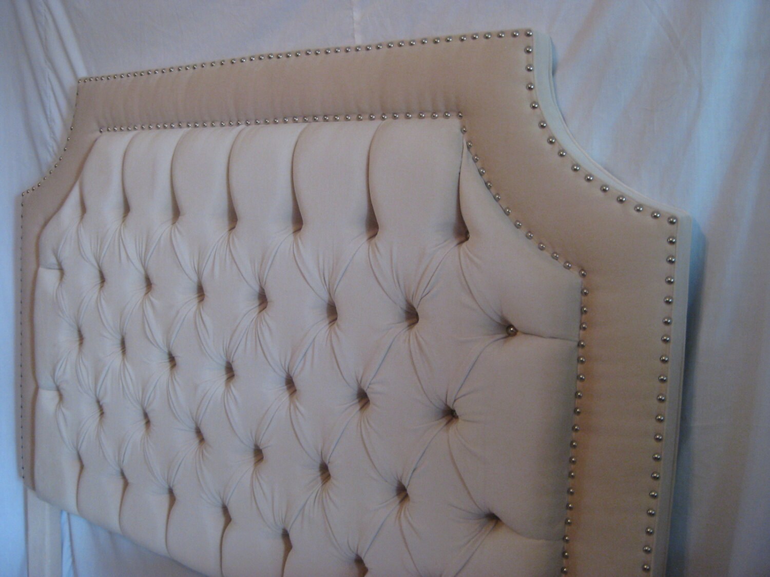 Ivory Tufted Upholstered Headboard With Nickel By NewAgainUph