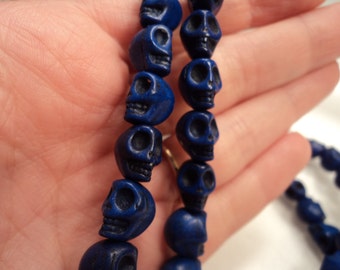 Dark Blue Skull Beads - Sold by the strand - Each strand has 40 beads - #TURQ272