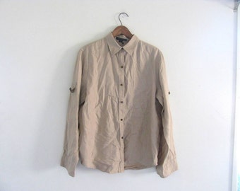 25% off SALE...90s wicker linen shirt. button up cargo blouse. women's ...