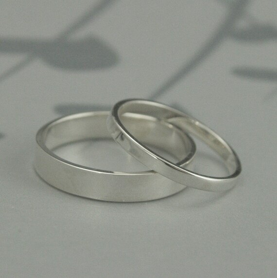 flat edge wedding ring set