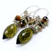 Forest Green Earrings Cluster Wire Wrap Coiled Silver Tiger Eye Olive