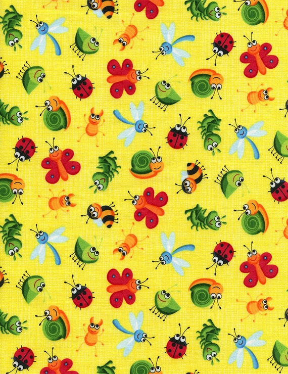 Yellow Mini Happy Bugs Fabric 29 x 44 Timeless