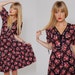 Vintage FLORAL Prairie Dress Black & Pink DITZY Floral Corset Peasant Midi Dress Hippie Dress XS/S