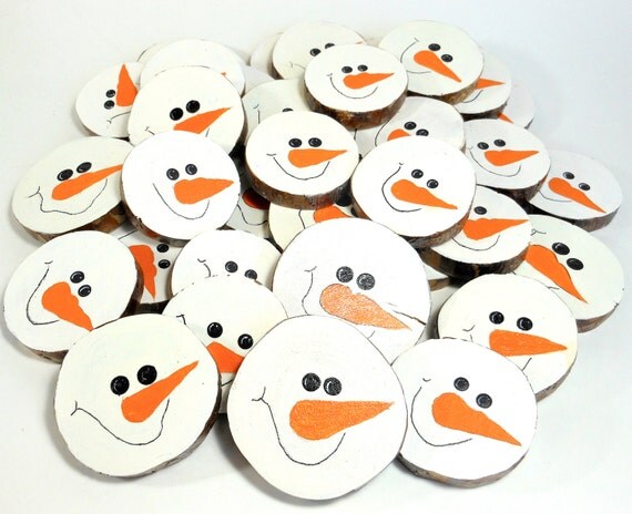 Hand-Painted Snowman Faces Wood Slices Christmas Winter