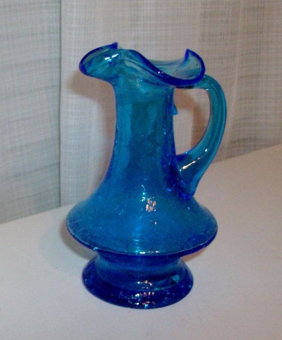 Blue Crackled Pilgrim Glass Pitcher