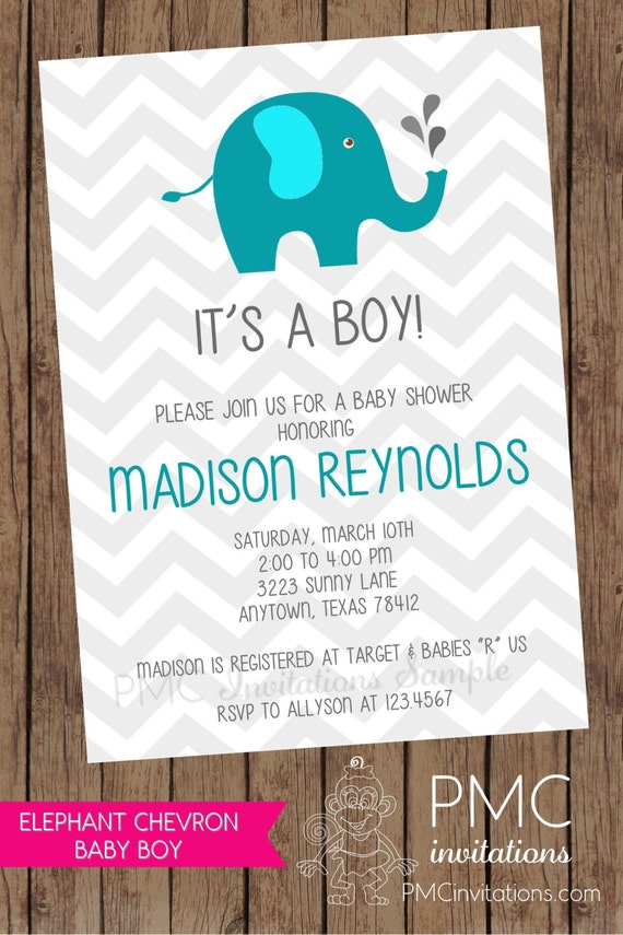 Grey Chevron Elephant Baby Shower Invitations - 1.00 each with envelope Il_570xn