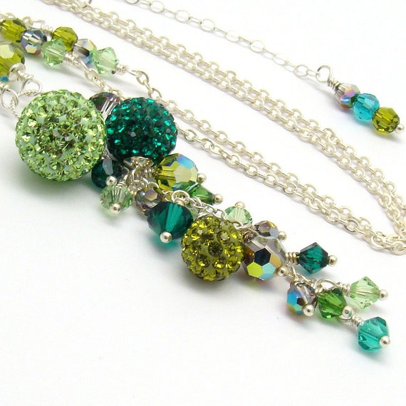 Emerald Peridot Green Necklace Swarovski Crystal Pave Beads