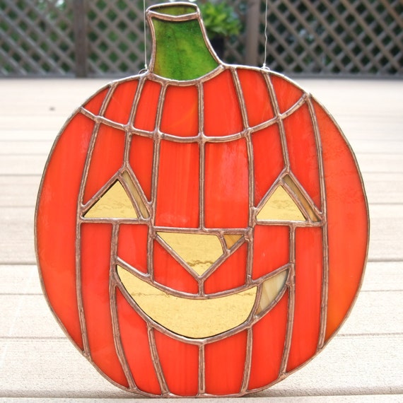 Stained Glass Jack-O-Lantern Pumpkin Suncatcher