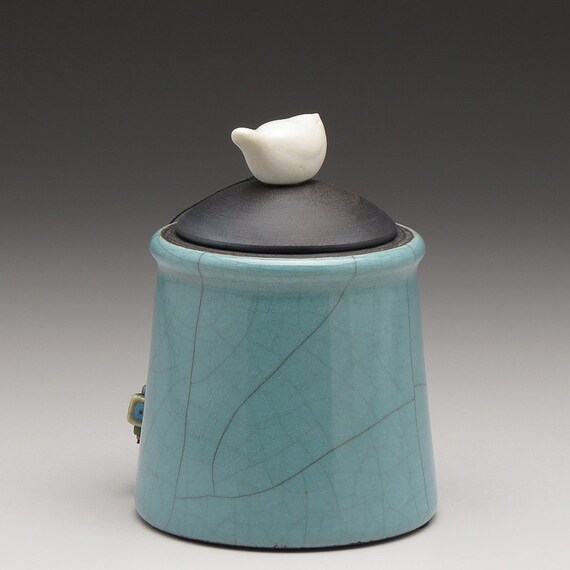 Ceramic Bird jargreen handmade pottery jar home decorLittle