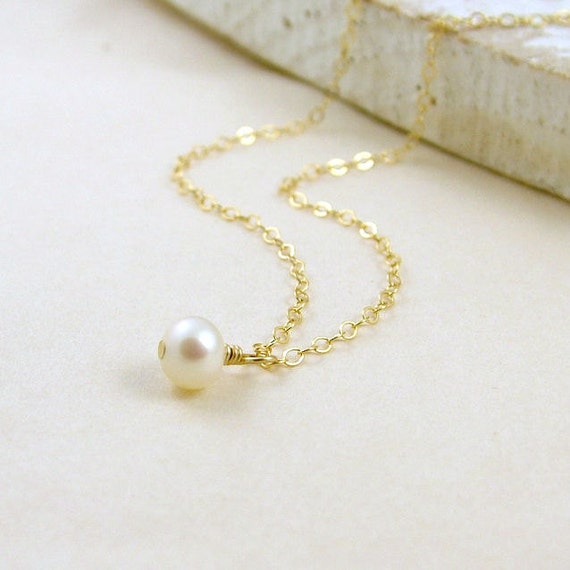 Dainty Pearl Necklace Gold Filled Simple Pearl by RoseAndRaven