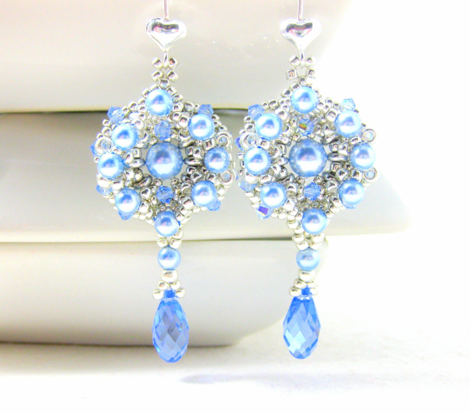 Silver & Light Blue Earrings Blue Pearl Dangle Earrings