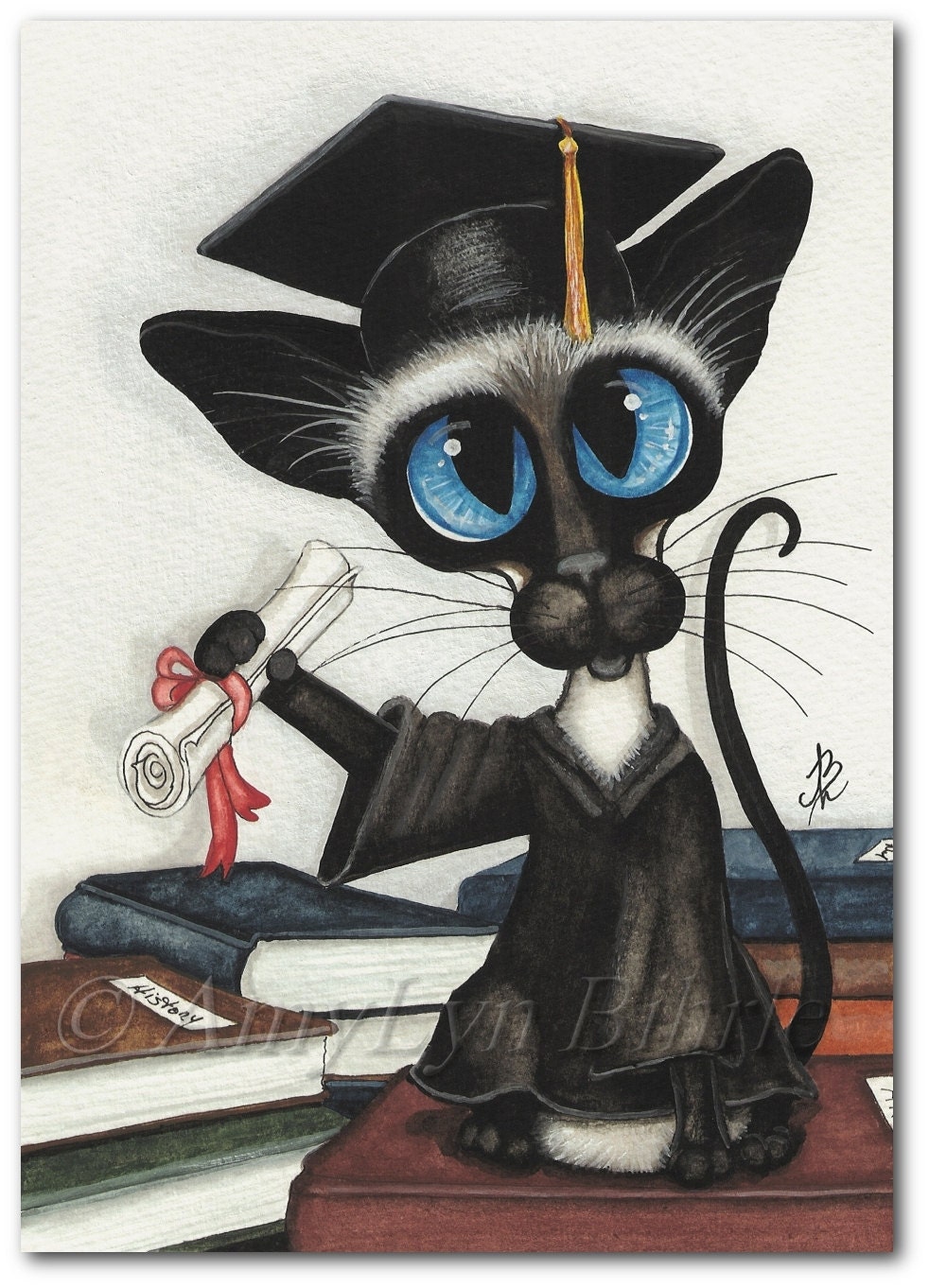 inch frame 8x10 Prints Art Bihrle Cat by Siamese Graduation ck369