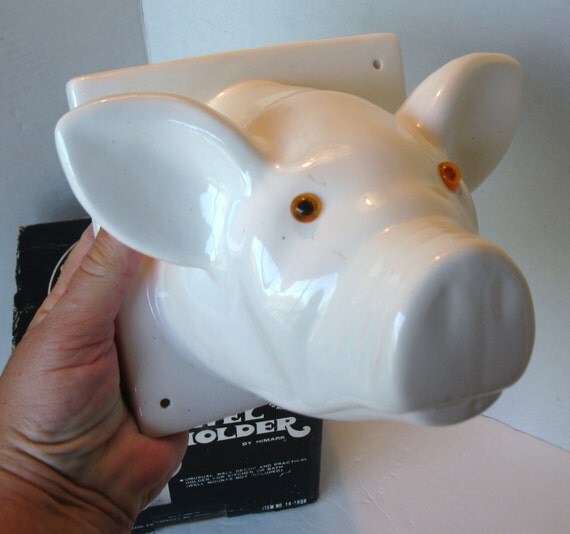 Vintage HIMARK Ceramic PIG HEAD Towel Holder Wall Decor Farm