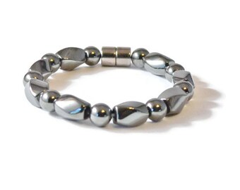 Mens Black Magnetic Therapy Bracelet, Hematite Health, Arthritis Jewelry