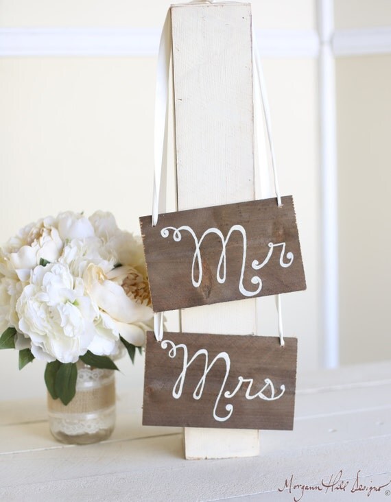 Wedding Chair Signs Mr. and Mrs. Rustic Country Barn Decor (Item Number 140353) NEW ITEM by braggingbags