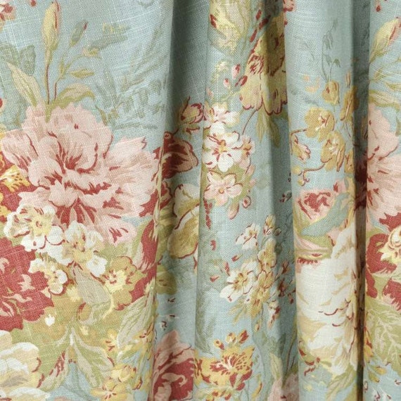 Pair of designer rod pocket drapes panels Waverly Ballad