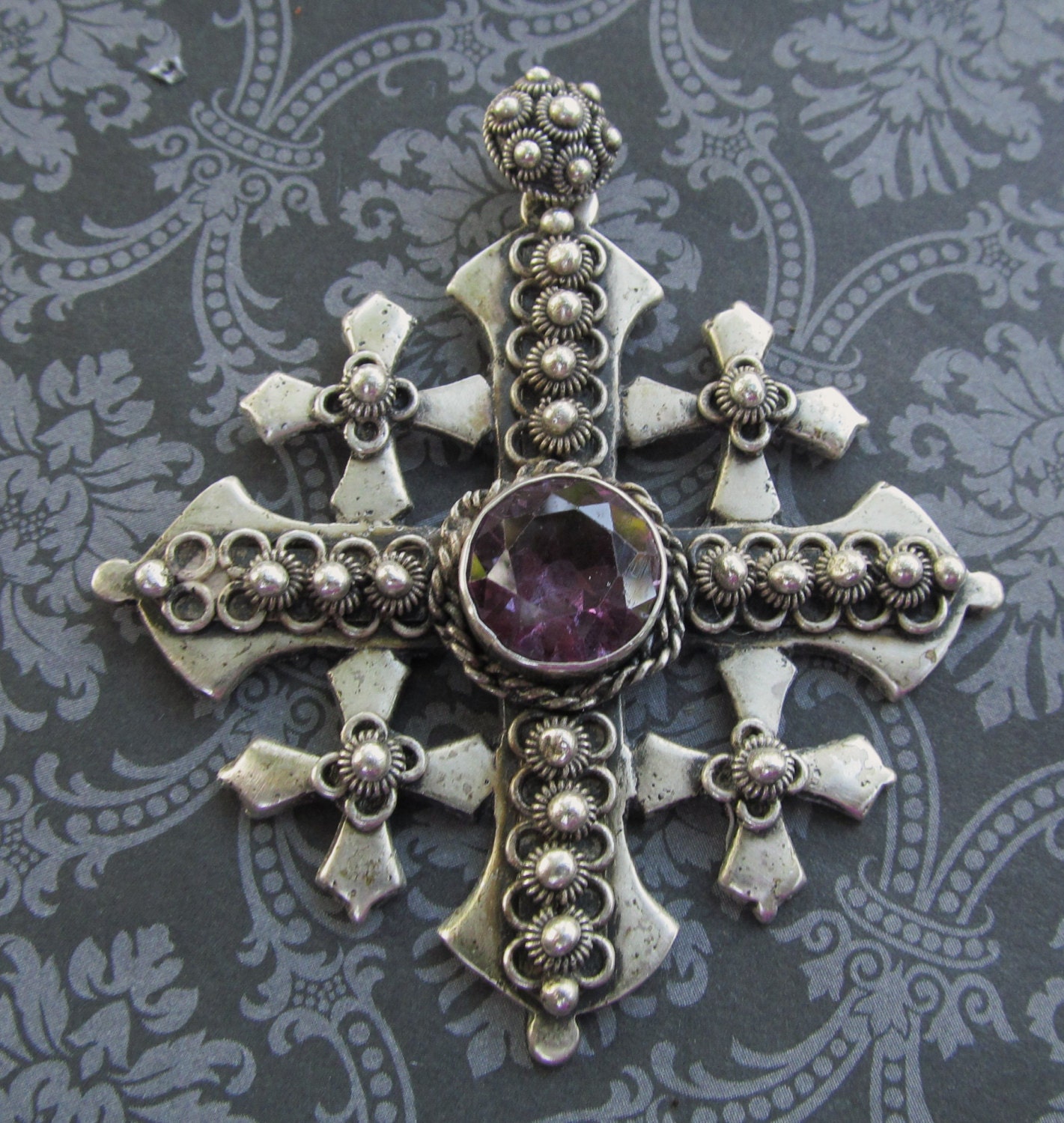 Jerusalem Cross With Violet Corundum Alexandrite Stone Stone