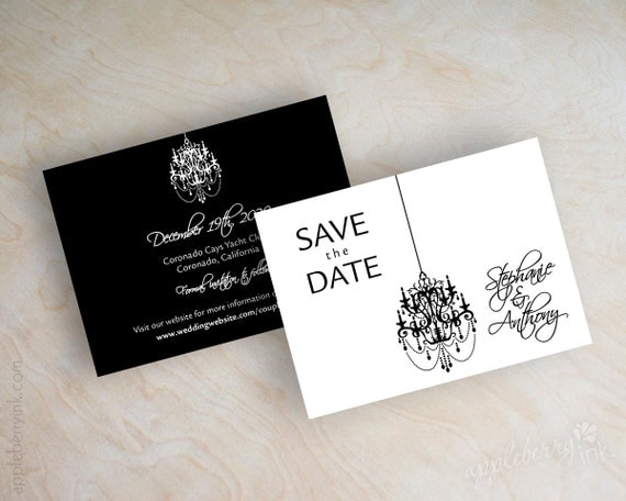 Items similar to Chandelier save the date card, black and white save ...