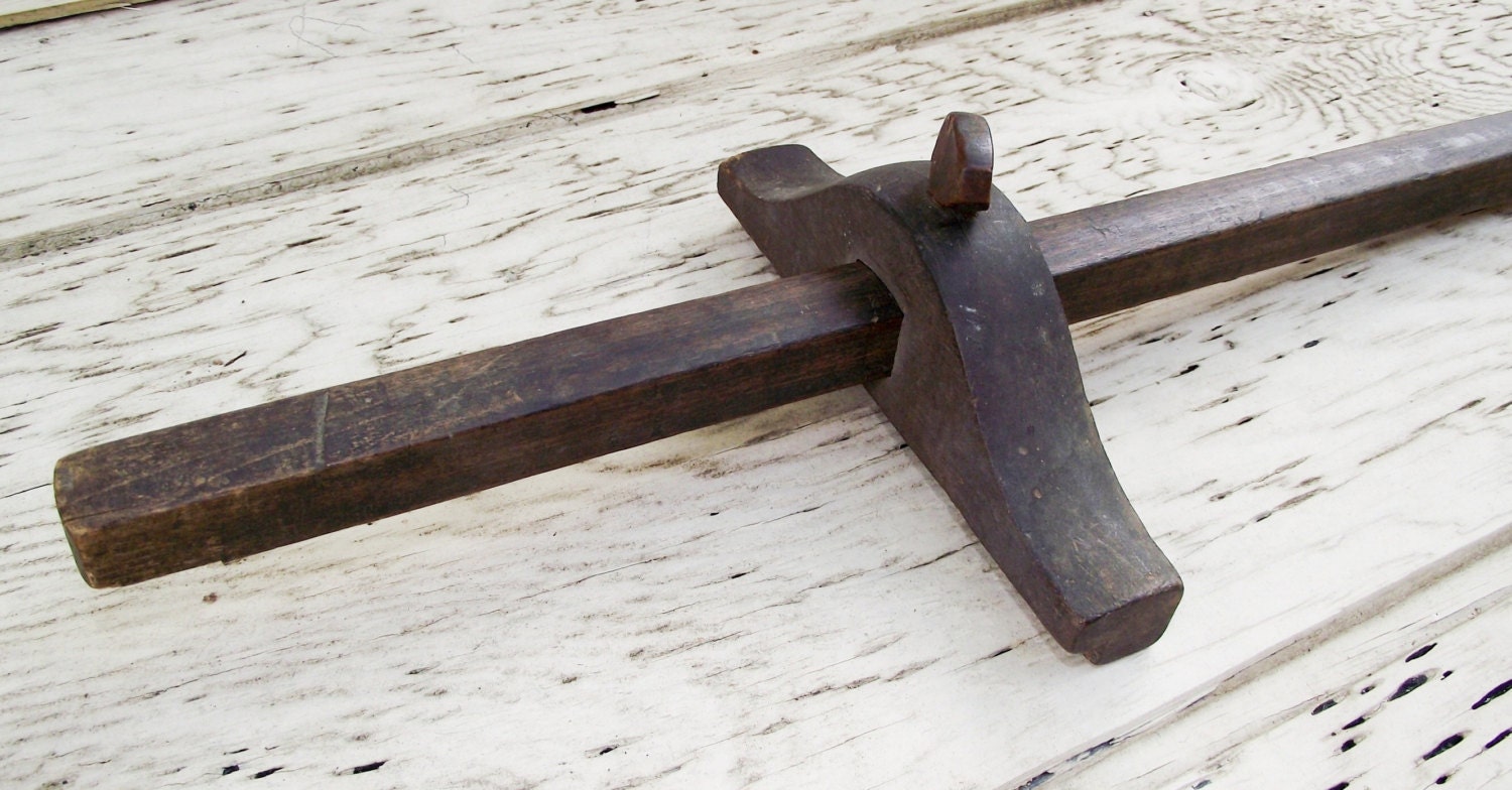 Primitive Wooden T Square Scribe Carpentry Marking Tool Gauge