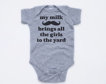 My Milk Mustache Brings all the Girls to the Yard - Short Sleeve Heather Gray Bodysuit