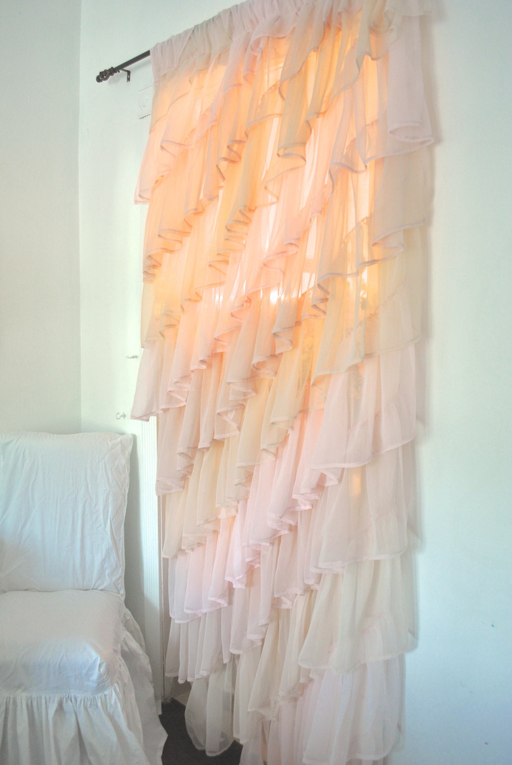 Ruffled Sheer Bedroom Curtain