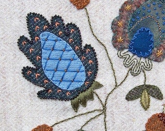 Jacobean Flower Wool Applique Hand Embroidery / Pattern / Jac