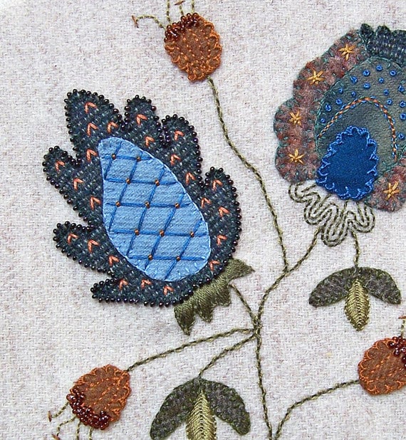 Jacobean Flower Wool Applique Hand Embroidery / Pattern / Jac