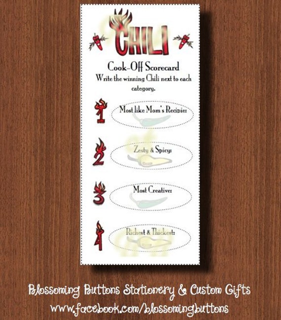 cards printable free jewelry Etsy similar on Cook Items Off Scorecards Chili to Printable