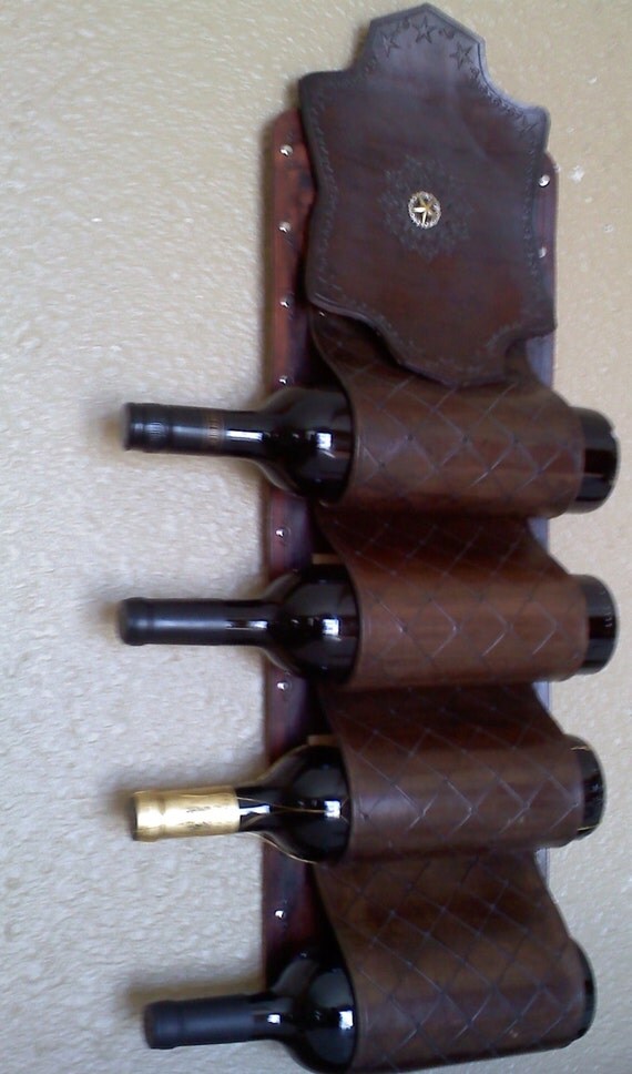 Leather Wall wine Rack hand tooled