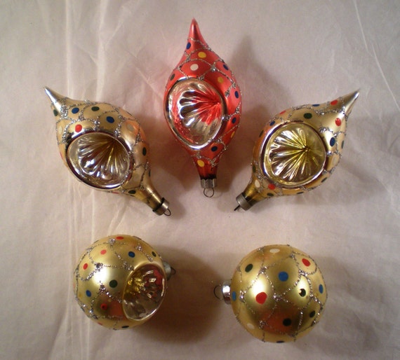 Five Blown Glass Reflector Ornaments Vintage by MyHeirloomCharms