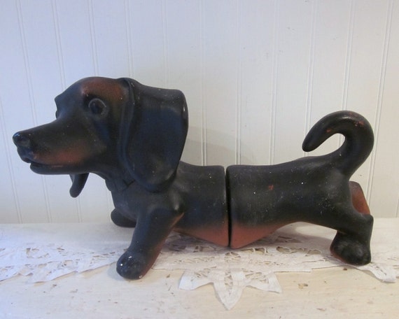 Vintage Dachshund Bookends. Whimsical Figural Doxie Dog