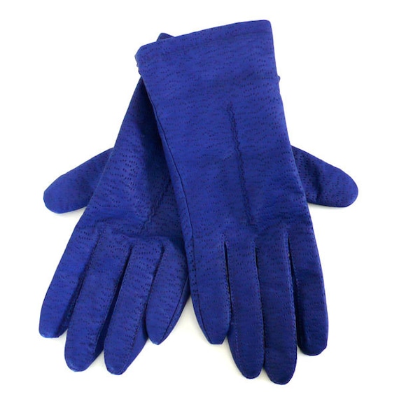 Vintage Royal Blue Leather Gloves // Fownes Size 7
