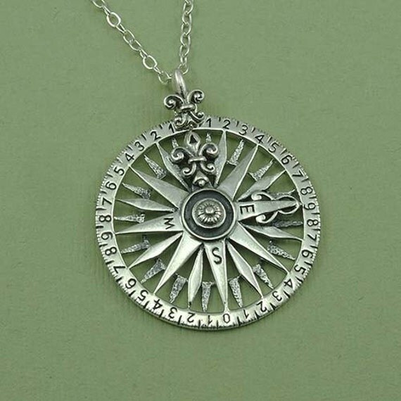 Compass Necklace 925 sterling silver pendant navigational