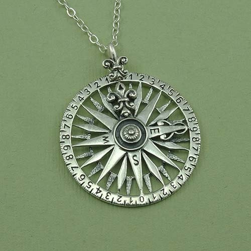 Compass Necklace 925 sterling silver pendant navigational