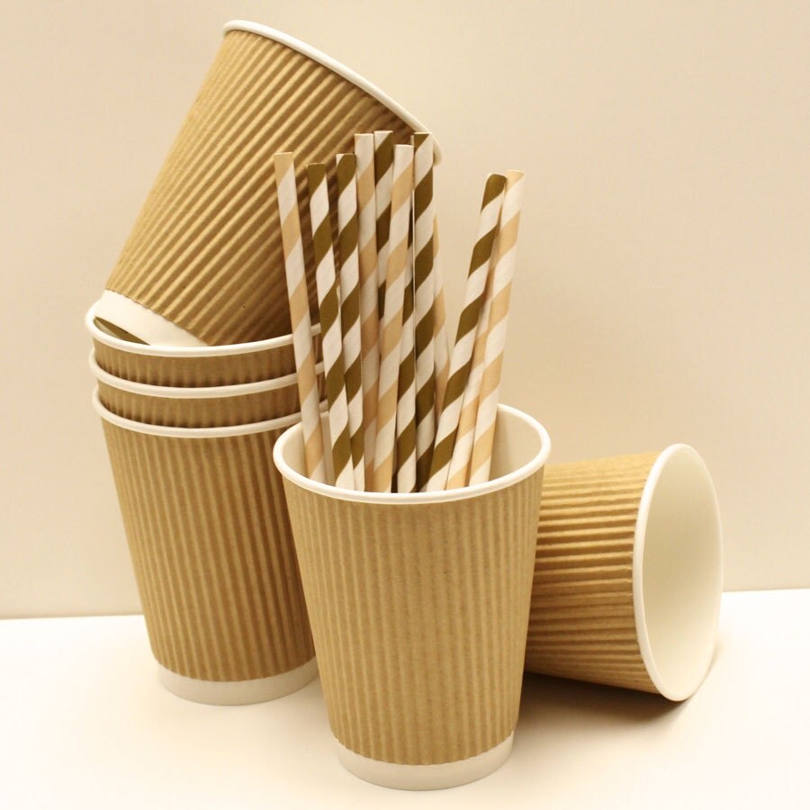 20 Brown Kraft Ripple Cups 12 OZ. Paper Cups with DIY