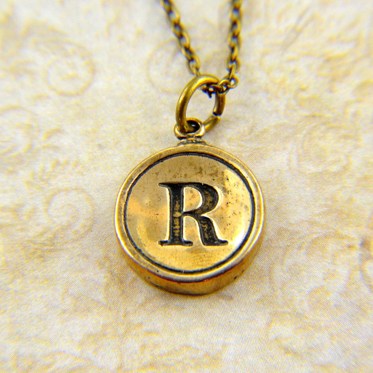 Letter R Necklace Bronze Initial Typewriter Key Charm