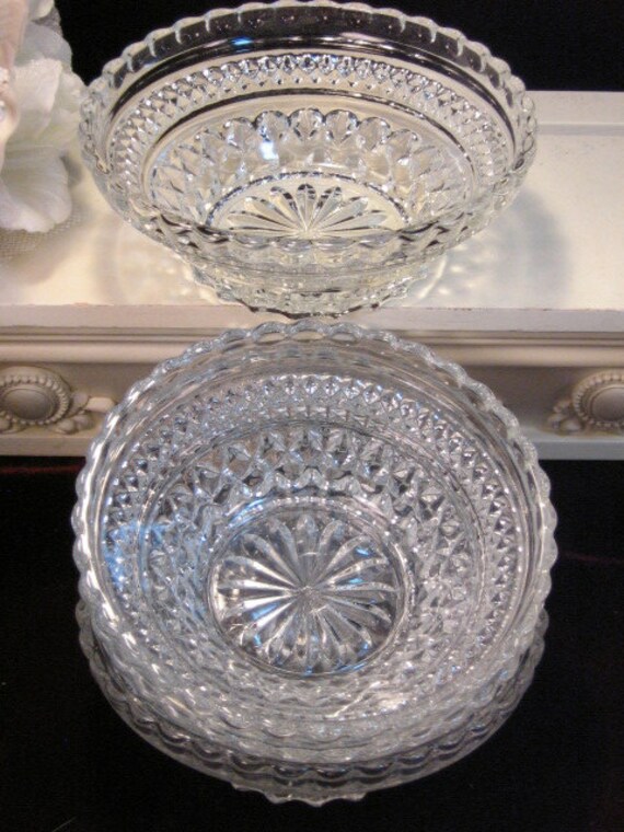 Vintage Anchor Hocking Crystal Wexford Cereal Or Soup Bowl Set