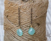 Seafoam Chalecodny Earrings on Oxidized Chain | Gemstone Jewelry | Something Blue | Long Dangle | Boho | Ocean Inspired | Sea Foam