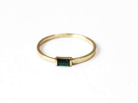 Emerald Baguette Stacking Ring 14K yellow gold