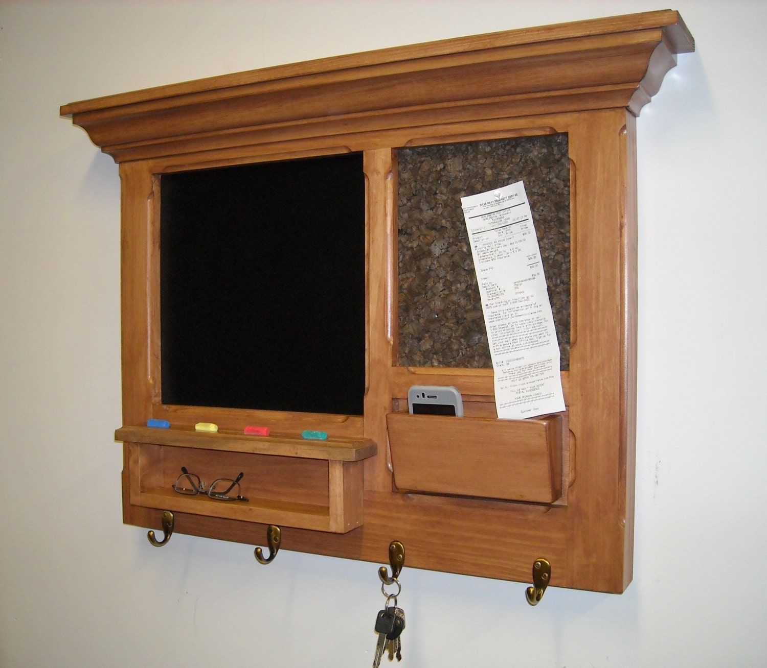 Wall Hanging Walnut stained Message Center Bulletin Board