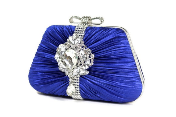 cobalt blue satin clutch bag