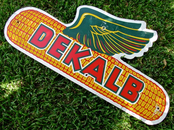 Vintage Large DEKALB CORN Seed Feed Advertising Sign with Wing