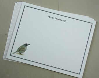 Quail Custom Notecard Stationery. Game Bird, Hunting Masculine, Thank You, Any Occasion, Personalize Watercolor Print, Set of 10.