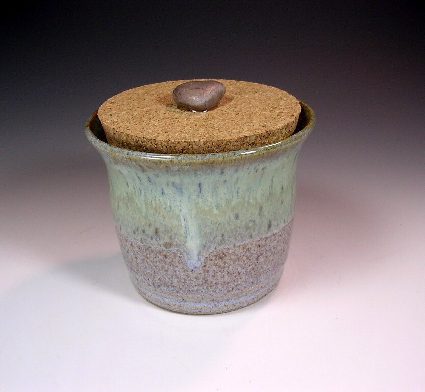 Ceramic salt cellar with lid pottery sugar bowl jar with cork