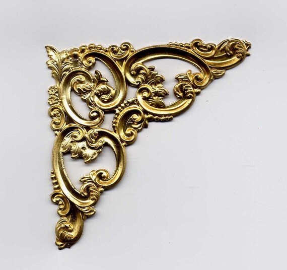 4 Large Filigree Corner Brass Metal Stampings by VictorianaSedona