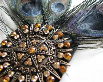 Flapper headpiece | black hair comb | fascinator | rhinestone | 1920s flapper | gothic | atomic starburst